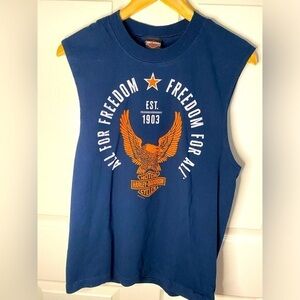 Harley-Davidson FREEDOM FOR ALL Navy Blue Sleeveless Motorcycle T-Shirt, Biker